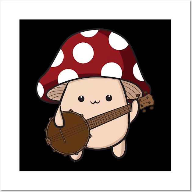 Cottagecore Aesthetic Cute Mushroom Playing Banjo Wall Art by Alex21